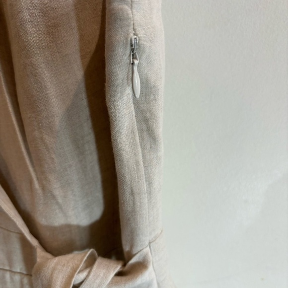 J CREW Sz 6 Dress Natural Ivory Bone Linen Sleeveless Faux Wrap V-Neck Lined - Picture 5 of 7